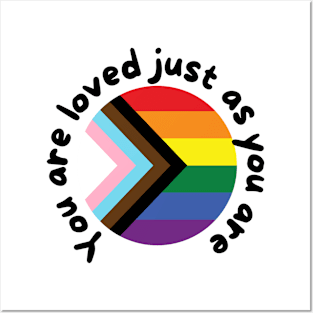 Pride Love T-Shirt, "You Are Loved Just As You Are" Rainbow Graphic Tee, LGBTQ+ Support, Perfect Pride Month Gift Posters and Art